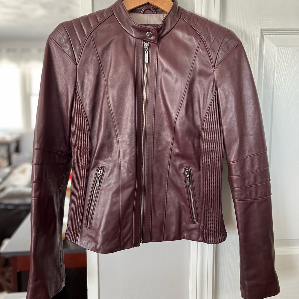 Cole Haan Genuine Lambskin Leather Motorcycle Jacket, Women’s Size Small
